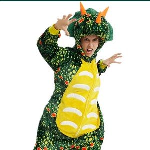 Green and Yellow Triceratops Dinosaur Onesie Pajamas/costume